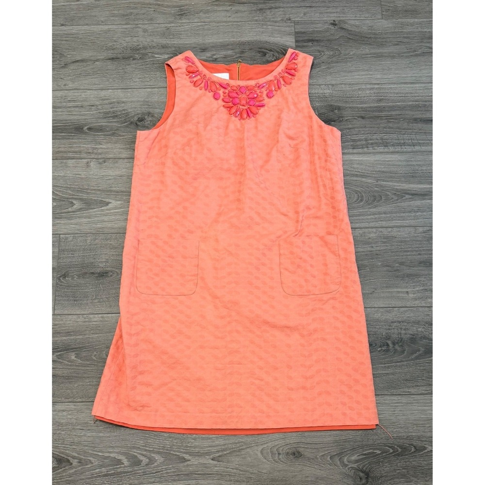 Donna‎ Morgan Dress Size 14 Coral Pink Beaded Neckline Shift Sleeveless